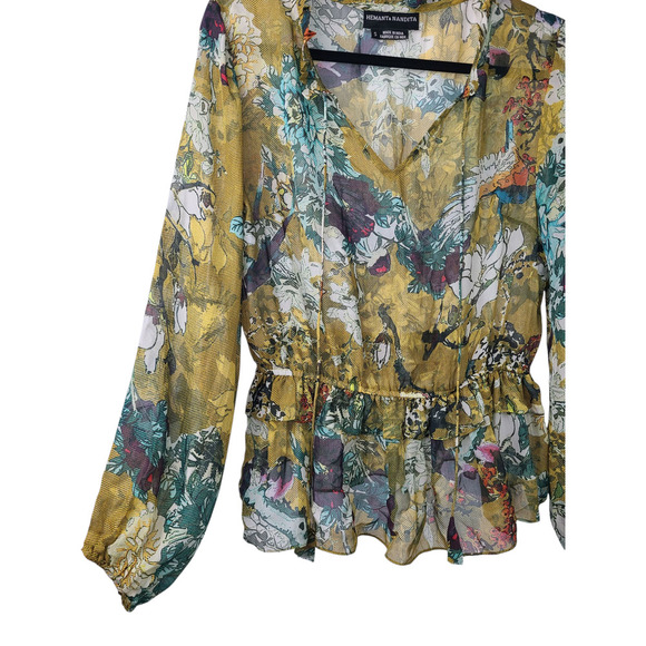 Hemant & Nandita Blouse Keystone Silk Peplum Ruffle Size Small - Picture 5 of 8
